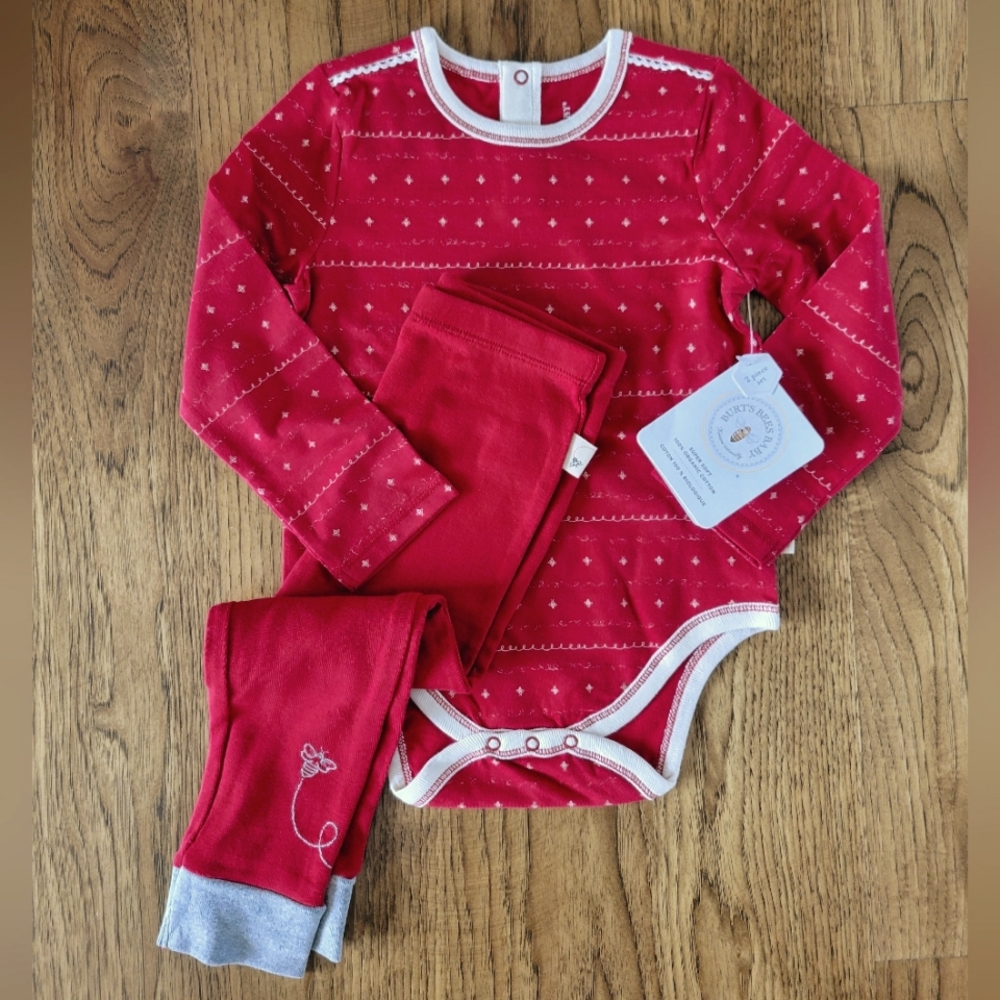 NWT Burt's Bees Baby Christmas Set, onside + leggings